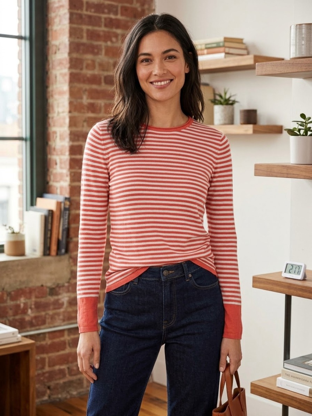 Talbots Red & White Striped Long-Sleeve Crewneck Sweater